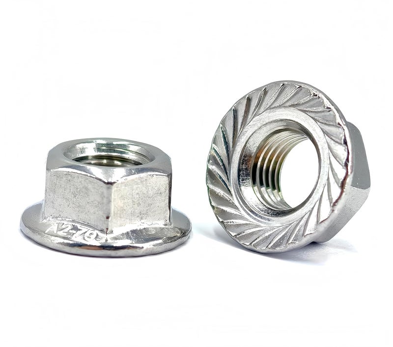 heyday M10x1.25 Serrated Flange Hex Lock Nuts 10 Pcs 304 Stainless Steel 18-8, Full Thread, Hex Drive, Bright Finish - Image 1